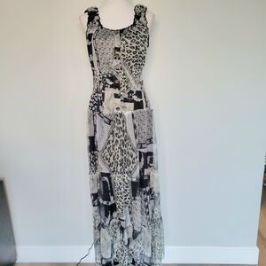 LAPIS ANTHRO Black White Patchwork Pleated Tiered Animal Arsty Maxi Sz Large Y2K